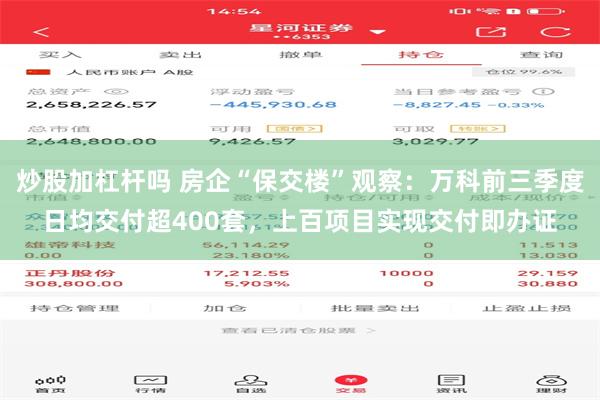 炒股加杠杆吗 房企“保交楼”观察：万科前三季度日均交付超400套，上百项目实现交付即办证